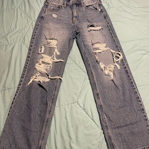 Aeropostale Washed Blue Distressed Straight-Leg Jeans